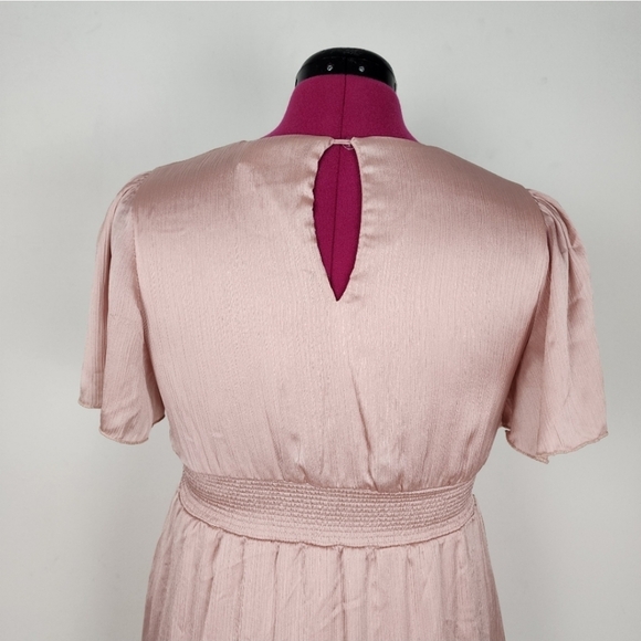 Baltic Born Dress Rose Prague Satin Maxi Deep V Neck Smocked Waist Size L - Picture 9 of 16